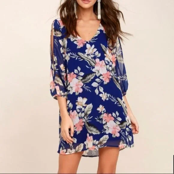 LULUS NWT BLUE & PINK FLORAL LOOSE FIT FLOWY DRESS - Picture 10 of 11